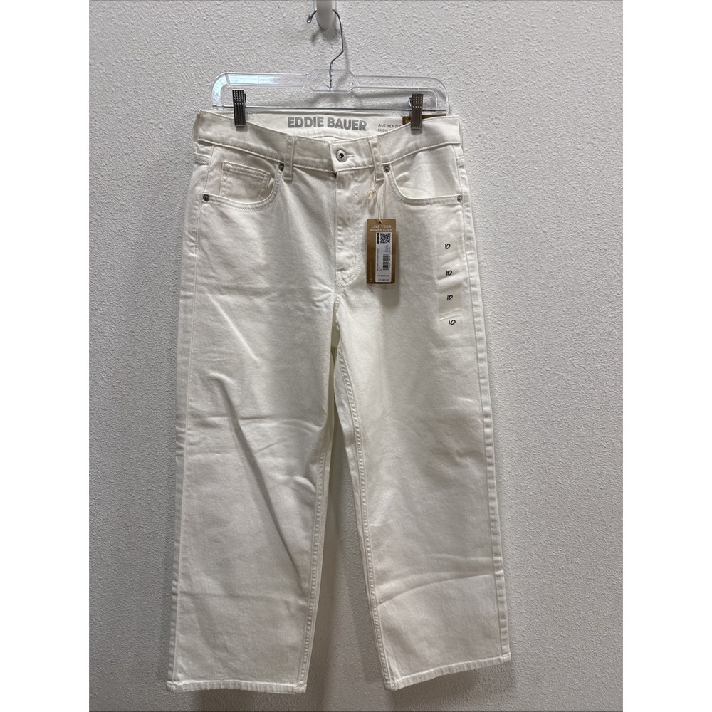Eddie Bauer Authentic Voyager High Rise Easy Crop Pants Women's 10 White New $85